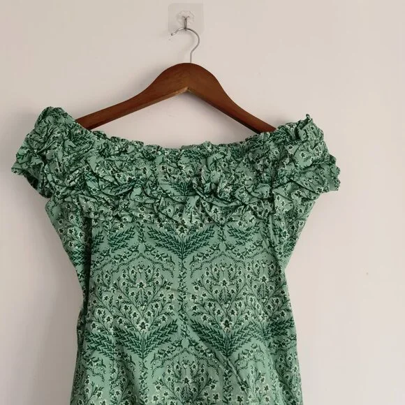 agua bendita jardin floral mini dress | off-shoulder, ruffled - green - Picture 5 of 12